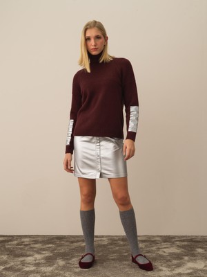 Xint Kadın Bordo Doğal Yün Dokulu Regular Fit Kazak