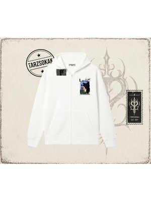 Tarzsokak Unisex Layful Oversize Unisex Hırka & Çeket Fermuarlı Sweatshirt Beyaz