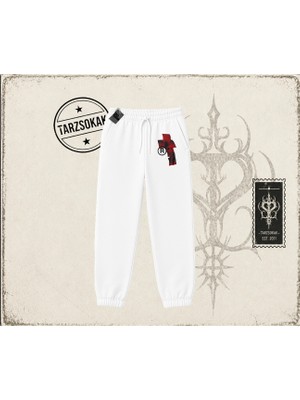 Tarzsokak Unisex Lip R Unisex Jogger Eşofman Altı Beyaz