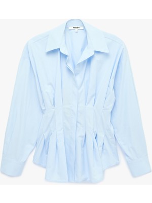 Koton Pamuklu Slim Fit Klasik Yaka Uzun Kollu Pile Detaylı Poplin Gömlek