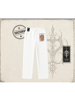 Tarzsokak Unisex Limon 1998 Unisex Baggy Eşofman Altı Beyaz