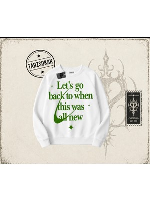Tarzsokak Unisex Let's Go Back Oversize Unisex Bisiklet Yaka Sweatshirt Beyaz