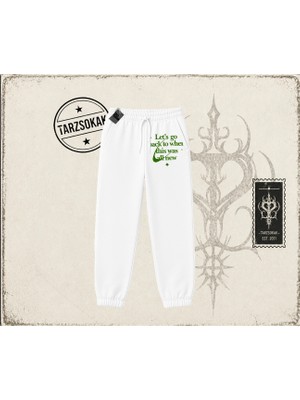 Tarzsokak Unisex Let's Go Back Unisex Jogger Eşofman Altı Beyaz