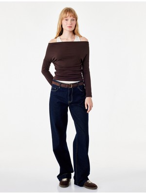 Koton Slim Fit Asimetrik Yaka Katmanlı Uzun Kollu Tişört