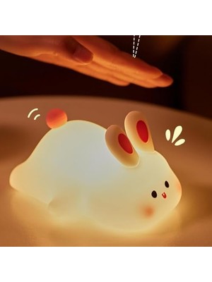 Yumuşak Silikon Tavşan Mini Gece Lambası Dekoratif Işık Derecesi Ayarlanabilir Yatak Odası Lambası Rabbit Kitap Okuma Lambası Çocuk Odası (Tavşan - YH302)