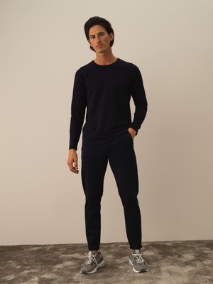Xint Erkek Lacivert Modal Dokulu Slim Fit Uzun Kollu Tişört