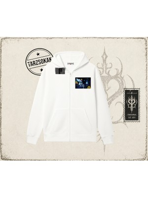 Tarzsokak Unisex Live From Utopia Travis Scott Oversize Unisex Hırka & Çeket Fermuarlı Sweatshirt Beyaz