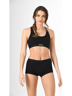 Obje Kadın Siyah Penye Sporcu Modal Boxer