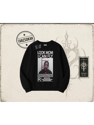 Tarzsokak Unisex Look Mom I Can Fly Oversize Unisex Bisiklet Yaka Sweatshirt Beyaz