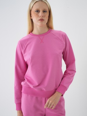 Xint Kadın Pembe Pamuk Dokulu Regular Fit Sweatshirt