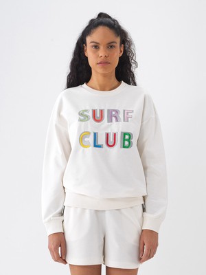 Xint Kadın Ekru Pamuk Dokulu Oversize Sweatshirt
