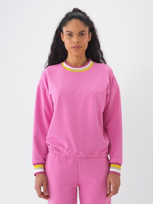 Xint Kadın Pembe Pamuk Dokulu Regular Fit Sweatshirt