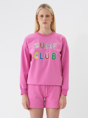 Xint Kadın Pembe Pamuk Dokulu Oversize Sweatshirt