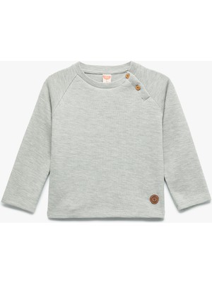 Koton Düğmeli Uzun Kollu Bisiklet Yaka Pamuklu Sweatshirt