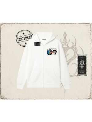 Tarzsokak Unisex Man On The Moon 3 Kid Cudi Oversize Unisex Hırka & Çeket Fermuarlı Sweatshirt Beyaz