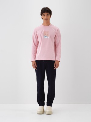 Xint Erkek Pembe Pamuk Dokulu Regular Fit Uzun Kollu Tişört