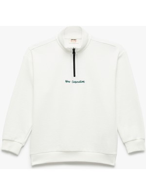 Koton Baskı Detaylı Yarım Fermuar Detaylı Uzun Kollu Dik Yaka Sweatshirt