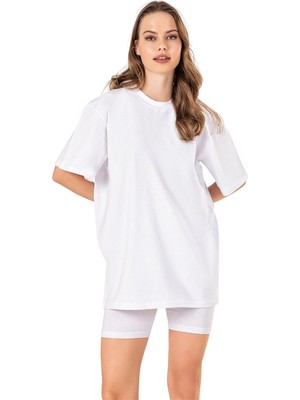 Obje Kadın Beyaz Oversize T-Shirt