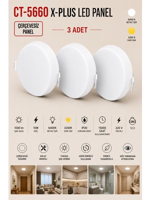 Yenilig 3 Adet 10W Çerçevesiz LED Panel CT-5660 X-Plus Sıva Altı Spot