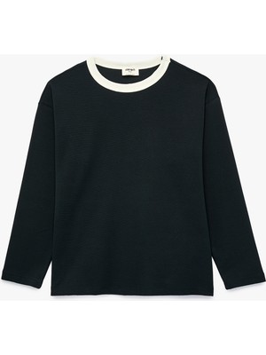 Koton Pamuklu Uzun Kollu Bisiklet Yaka Oversize Tişört