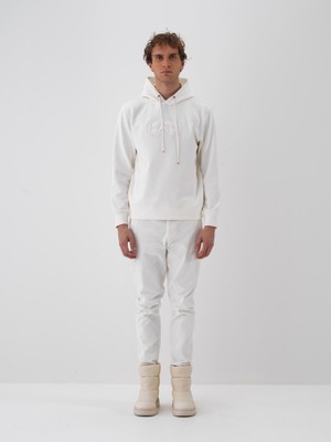 Erkek Ekru Pamuk Dokulu Regular Fit Sweatshirt