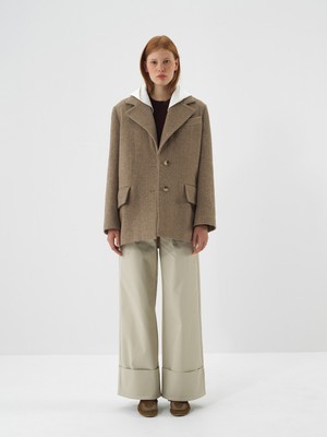 Xint Kadın Camel Doğal Yün Dokulu Oversize Ceket