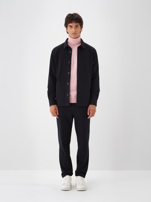 Erkek Lacivert Pamuk Dokulu Regular Fit Jogger Pantolon