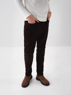 Erkek Kahverengi Pamuk Dokulu Slim Fit Pantolon