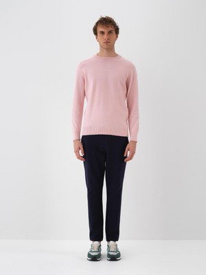 Erkek Pembe Doğal Yün Dokulu Regular Fit Kazak