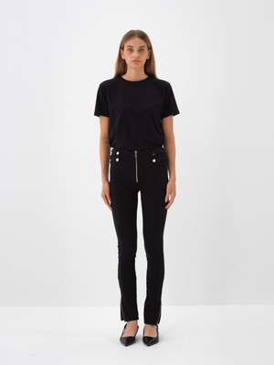 Kadın Siyah Pamuk Dokulu Slim Fit Tayt