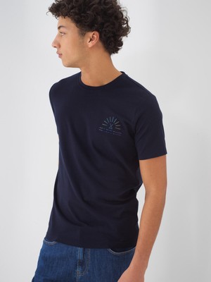 Xint Erkek Lacivert Pamuk Dokulu Slim Fit Tişört