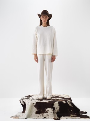 Kadın Ekru Pamuk Dokulu Oversize Sweat Pantolon