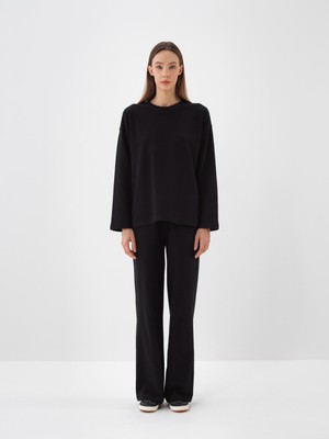 Kadın Siyah Pamuk Dokulu Oversize Sweat Pantolon