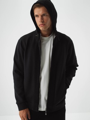 Erkek Siyah Pamuk Dokulu Regular Fit Sweatmont