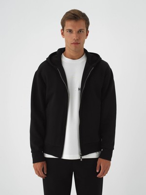 Erkek Siyah Pamuk Dokulu Oversize Sweatmont