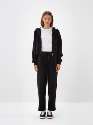 Kadın Siyah Pamuk Dokulu Oversize Sweat Pantolon