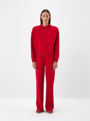 Xint Kadın Kırmızı Pamuk Dokulu Oversize Sweatshirt