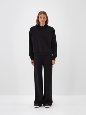 Kadın Siyah Pamuk Dokulu Oversize Sweatshirt