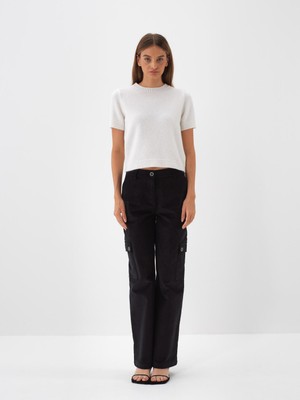 Kadın Siyah Lüks Dokulu Soft Kadife Oversize Pantolon