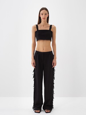 Kadın Siyah Esnek Dokulu Oversize Pantolon