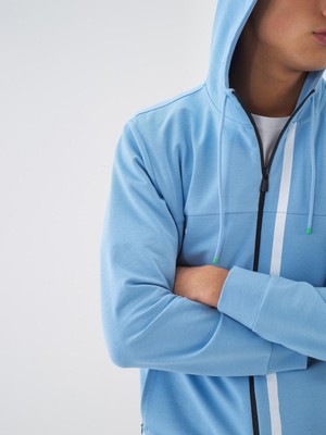 Xint Erkek Mavi Pamuk Dokulu Slim Fit Sweat Mont