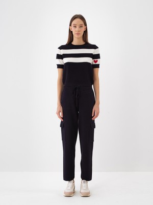 Kadın Lacivert Doğal Yün Dokulu Regular Fit Pantolon