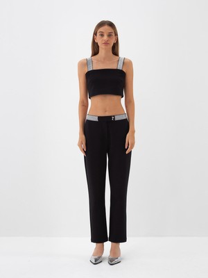 Kadın Siyah Pamuk Dokulu Oversize Sweat Pantolon