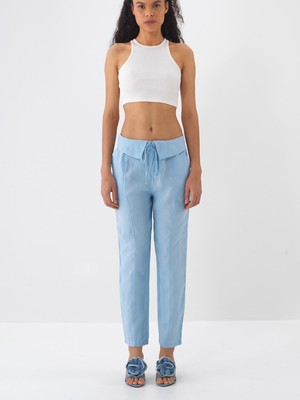 Xint Kadın Mavi %100 Keten Regular Fit Pantolon