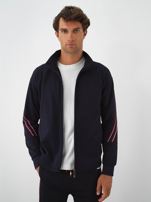 Xint Erkek Lacivert Esnek Dokulu Regular Fit Sweatmont