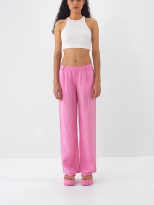 Xint Kadın Pembe %100 Keten Regular Fit Pantolon