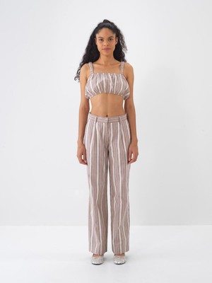 Xint Kadın Taş Rengi Keten Karışımlı Regular Fit Pantolon