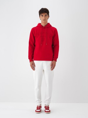 Erkek Kırmızı Pamuk Dokulu Regular Fit Sweatshirt