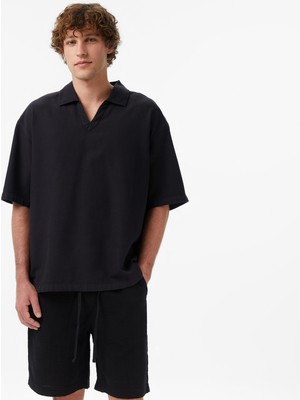 United4 Unıted4 Oversize Fit Erkek Siyah Polo