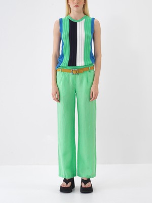 Xint Kadın Yeşil %100 Keten Regular Fit Pantolon